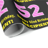 52e verjaardag: Roze strepen en hart "52" + naam Cadeaupapier (Rol Hoek)