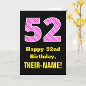 52e verjaardag: Roze strepen en hart "52" + naam Kaart (Gele Bloem)