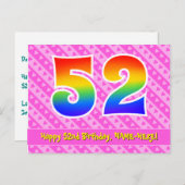 52e verjaardag: Roze strepen & harten, Regenboog 5 Briefkaart (Voorkant / Achterkant)