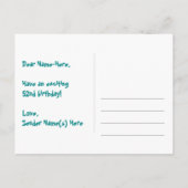 52e verjaardag: Roze strepen & harten, Regenboog 5 Briefkaart (Achterkant)