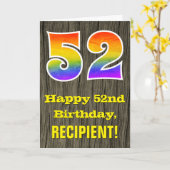 52e verjaardag: Rustic Faux Wood Kijk, regenboog " Kaart (Gele Bloem)