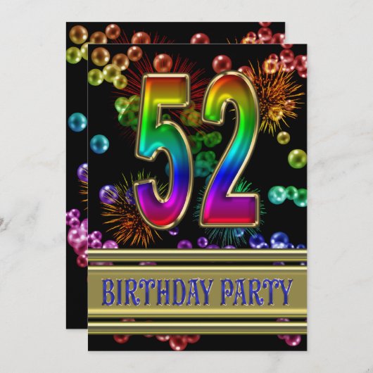52e verjaardag Uitnodiging met bellen (Voorkant / Achterkant)