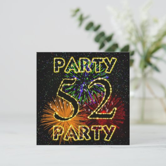 52e verjaardag uitnodiging met vuurwerk (Staand voorkant)