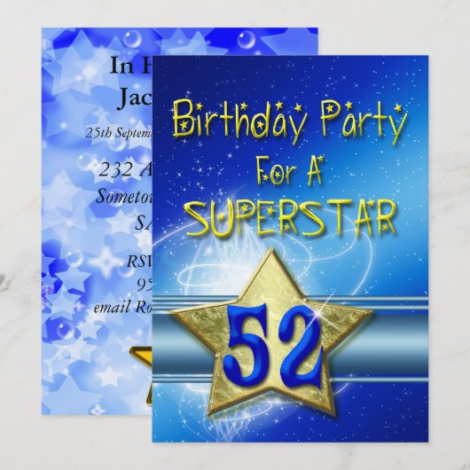 52e verjaardag Uitnodiging voor een Superstar. (Voorkant / Achterkant)