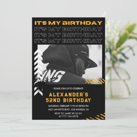52e verjaardag uitnodigingen Mannen Fotospray verf (Staand voorkant)