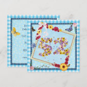 52e verjaardag Uitnodigingsbloemen, vlinders Kaart (Voorkant / Achterkant)