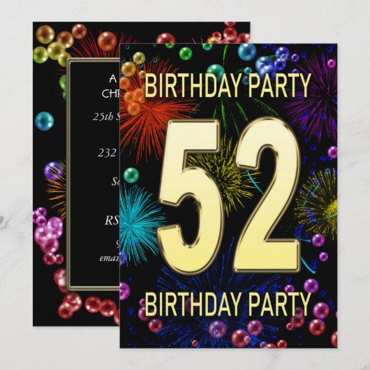52e verjaardag van het Vuurwerk van de Uitnodiging (Voorkant / Achterkant)