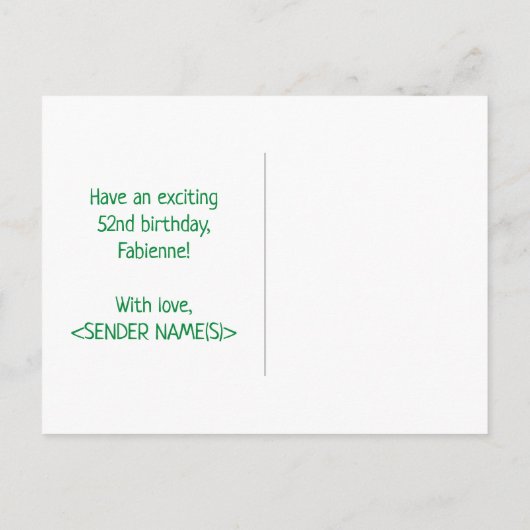 52e verjaardag: Vet, Vun, Eenvoudig, Regenboog 52 Briefkaart (Achterkant)