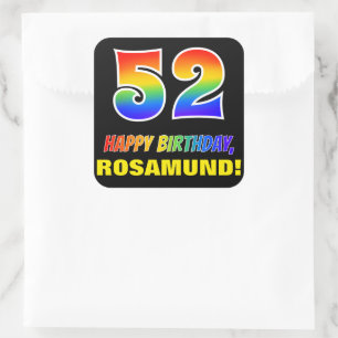 52e verjaardag: Vet, Vun, Eenvoudig, Regenboog 52 Vierkante Sticker