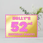 52e verjaardag — Vet, vuurtje, roze band # 52 Folie Uitnodiging (Staand Voorkant)