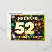 52e verjaardag: Vette, kleurrijke Fireworks-look Folie Uitnodiging Briefkaart (Voorkant / Achterkant)