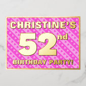 52e verjaardag - vuurroze harten en strips folie uitnodiging (Voorkant)