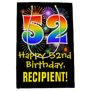 52e verjaardag: Vuurwerk Fun Pattern + Regenboog 5 Medium Cadeauzakje