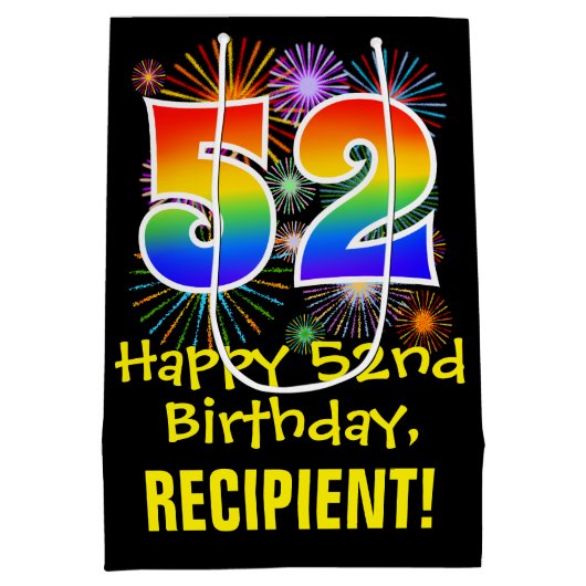 52e verjaardag: Vuurwerk Fun Pattern + Regenboog 5 Medium Cadeauzakje (Achterkant)