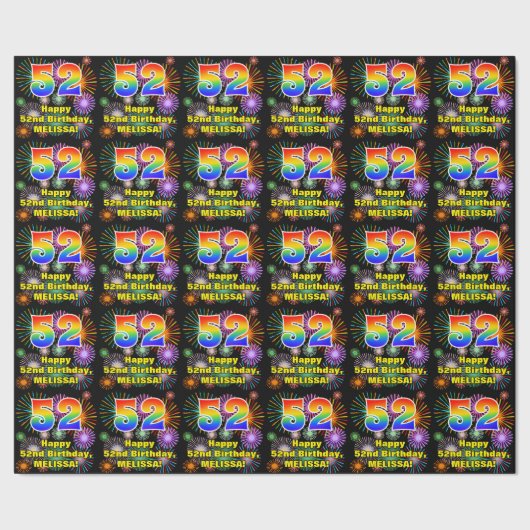 52e verjaardag: vuurwerk, regenboogblik # "52" cadeaupapier (Zoom)