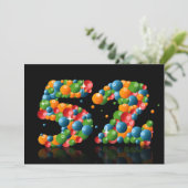 52e verjaardagsfeest, met bubbels en ballen kaart (Staand voorkant)