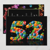 52e verjaardagsfeest, met bubbels en ballen kaart (Voorkant / Achterkant)