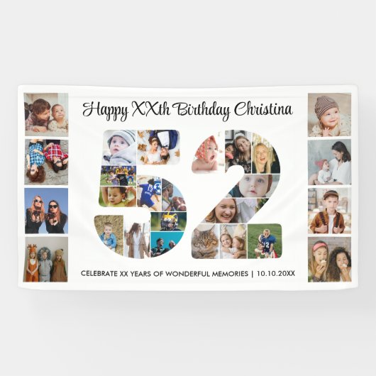 52e verjaardagsfeest Nummer 52 fotocollage Spandoek (Horizontaal)