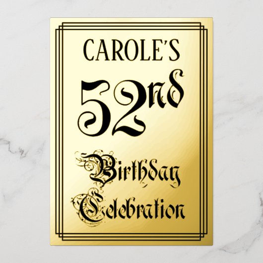 52e verpartijfeest — Elegante script + aangepaste Folie Uitnodiging (Voorkant)