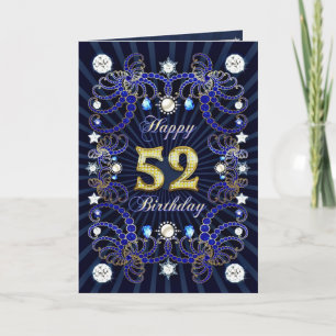 52nd birthday card met masses of jewels kaart