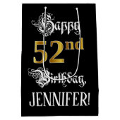 52nd Birthday ~ Fancy Script; Gold Look; Name Medium Cadeauzakje (Achterkant)