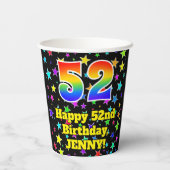 52nd Birthday: Fun Stars Pattern and Rainbow 52 Papieren Bekers (Achterkant)