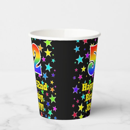 52nd Birthday: Fun Stars Pattern and Rainbow 52 Papieren Bekers (Links)