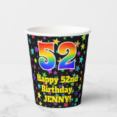 52nd Birthday: Fun Stars Pattern and Rainbow 52 Papieren Bekers (Voorkant)