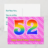 52ste verjaardag: Roze strepen & harten, Regenboog Briefkaart (Voorkant / Achterkant)