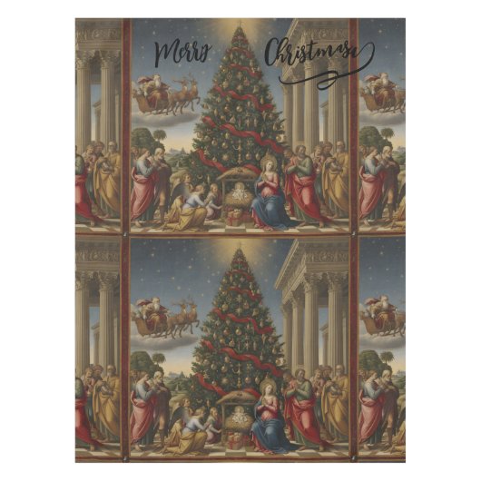 52x70 Cotton Nativity Christmas Tablecloth Tafelkleed (Voorkant)