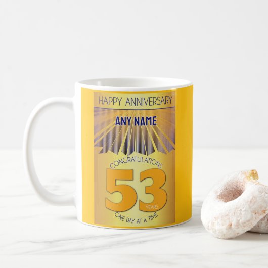 53 Jaar Nuchter Jubileum | Gouden Straal 12 Stappe Koffiemok (Met donut)
