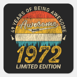 53 jaar oud 1972 Retro Geweldige 53e verjaardag ca Vierkante Sticker