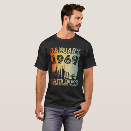 53 jaar oude dag januari 1969 53rd geboortedag t-shirt (Voorkant volledig)