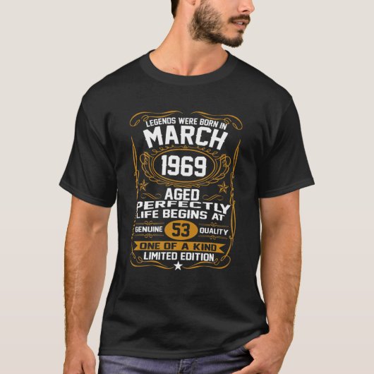 53-jarige Mannen van maart 1969 T-shirt (Voorkant)