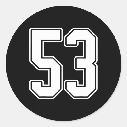 #53 Witte omtrek nummer 53 Sport Fan Jersey Styl Ronde Sticker (Voorkant)
