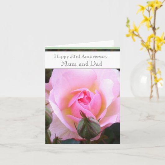 53e bruiloft Jubileum Roze Rose Kaart (Gele Bloem)
