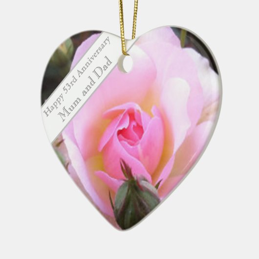 53e bruiloft Jubileum Roze Rose Keramisch Ornament (Links)