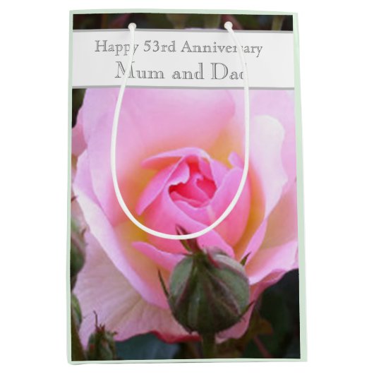 53e bruiloft Jubileum Roze Rose Medium Cadeauzakje (Voorkant)