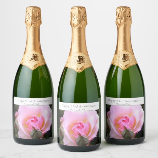 53e bruiloft Jubileum Roze Rose Sparkling Wijnetiket (Flessen)