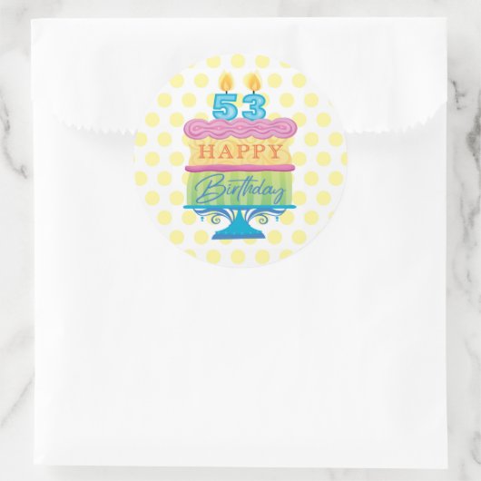 53e Happy Birthday Cake Yellow Stippen Ronde Sticker (Tas)