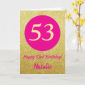 53e Happy Birthday Hot Pink en Gold Glitter Kaart (Gele Bloem)