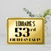 53e verjaardag: Art Deco Kijk "53" en naam Folie Uitnodiging (Staand Voorkant)
