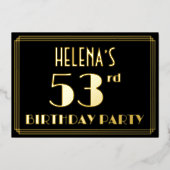 53e verjaardag: Art Deco Kijk "53", met naam Folie Uitnodiging (Voorkant)