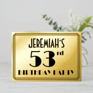 53e verjaardag — Art Deco look "53" + Naam Folie Uitnodiging