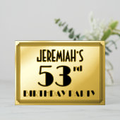 53e verjaardag — Art Deco look "53" + Naam Folie Uitnodiging (Staand Voorkant)