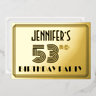 53e verjaardag — Art Deco Style "53" en naam Folie Uitnodiging