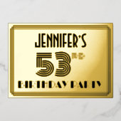 53e verjaardag — Art Deco Style "53" en naam Folie Uitnodiging (Voorkant)