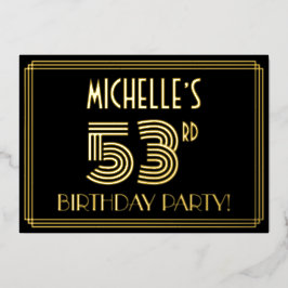 53e verjaardag — Art Deco Style "53" + Naam Folie Uitnodiging