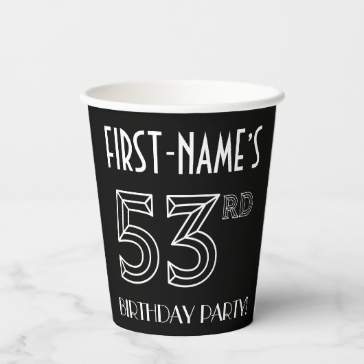 53e verjaardag: Art Deco Style + aangepaste naam Papieren Bekers (Achterkant)