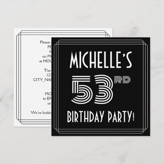 53e verjaardag: Art Deco Style met aangepaste naam Kaart (Voorkant / Achterkant)